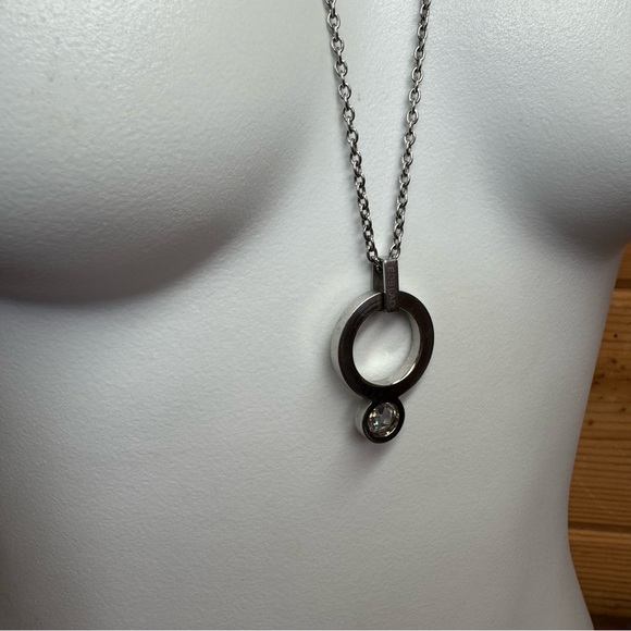 EDBLAD Crystal, silver steel heavy long necklace circle sparkly abstract unique - Picture 1 of 7